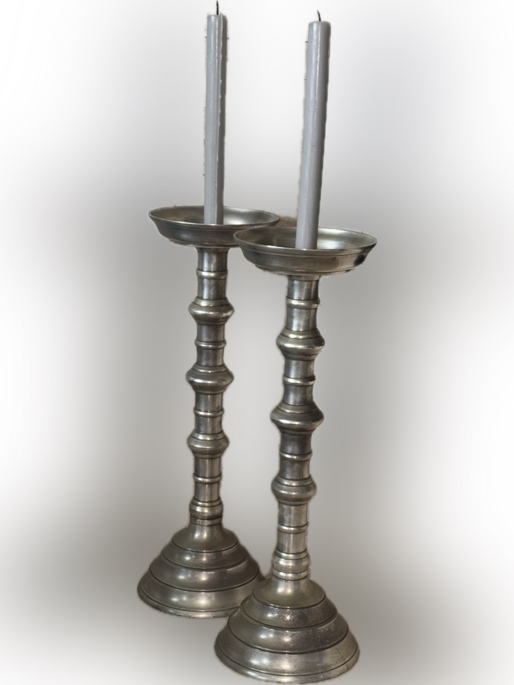 Z Gallerie Arthur 17" Candle Holders - Set of 2 - Pillar or Taper - Silver